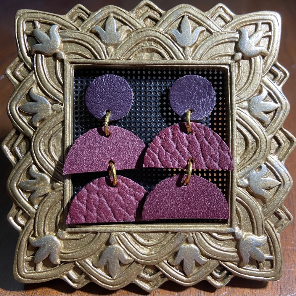 Genuine leather dangling mod/boho post earrings